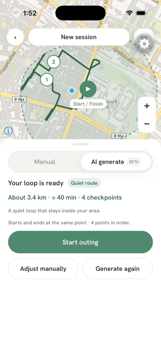 A loop route generated inside your area