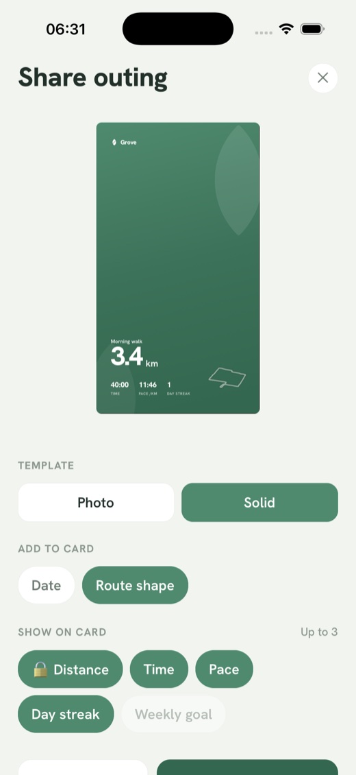 Turn the outing into a share card
